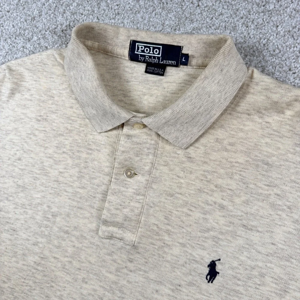 Polo‎ Ralph Lauren Polo Shirt Mens L Tan Beige Heathered Cotton Short Sleeve
